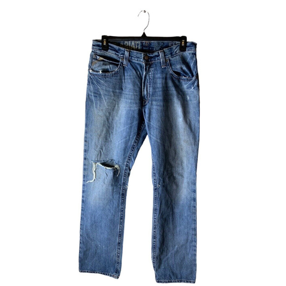Ariat Denim Jean Men 34X36 Low Rise Bootcut Distressed Relaxed Medium Wash Blue - Picture 1 of 11
